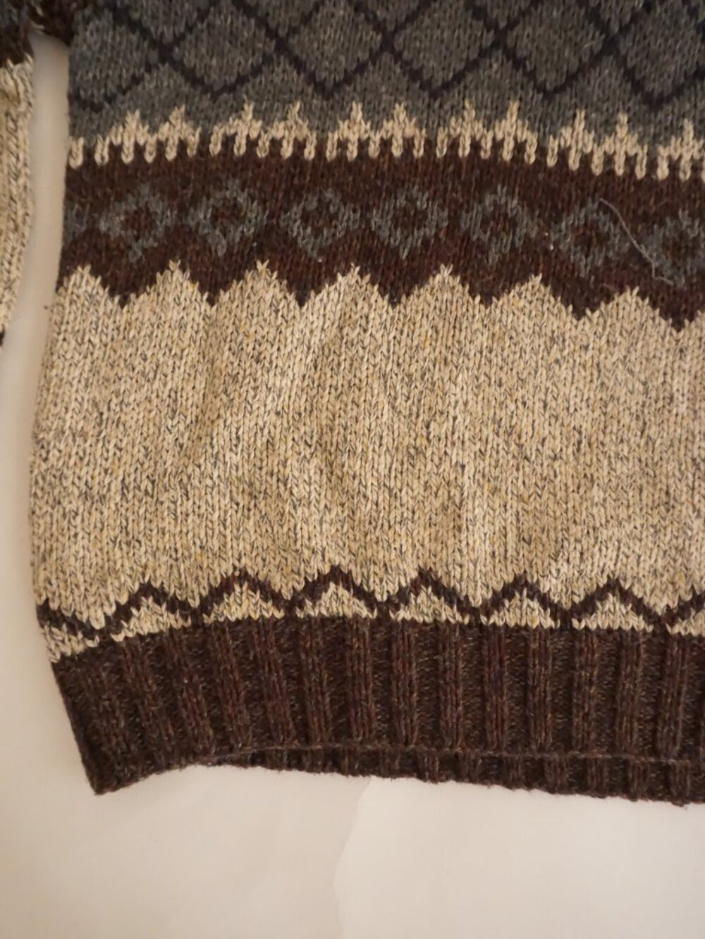 Vintage Fieldmaster Brown Grey Cream Fair Isle Jacquard Knit Half Zip Sweater XL - Picture 7 of 11